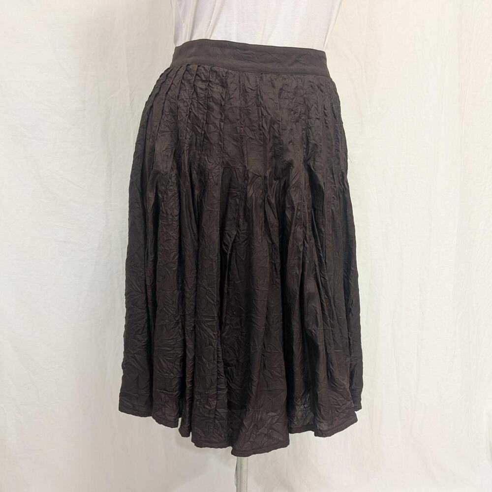 S5A 100% silk dark brown crinkle midi skirt, size 4